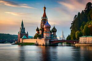 a kremlin e a rio Moscou dentro Rússia. gerado por IA foto