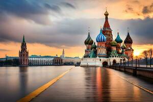 a vermelho quadrado dentro Moscou, Rússia. gerado por IA foto