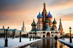 a catedral do st manjericão dentro Moscou, Rússia. gerado por IA foto