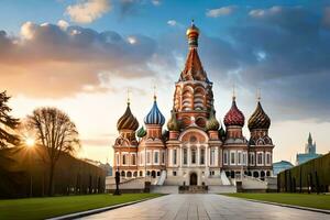 a catedral do st manjericão dentro Moscou, Rússia. gerado por IA foto