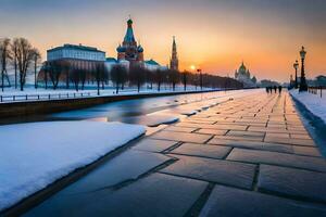 a kremlin às pôr do sol dentro Moscou, Rússia. gerado por IA foto