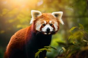 Visão do vermelho panda dentro a natureza ai generativo foto