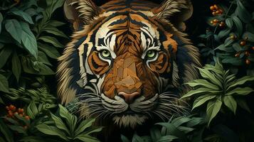 uma cativante pintura do uma majestoso tigre com piercing verde olhos revela a selvagem beleza do natureza e a imenso poder do animais, ai generativo foto