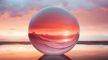 uma vidro bola com uma pôr do sol dentro a fundo, ai generativo foto