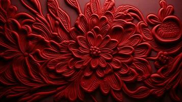 uma vibrante vermelho flor delicadamente esculpido para dentro uma parede, a astuto motivo exalando uma calor este é ambos reconfortante e cativante, ai generativo foto