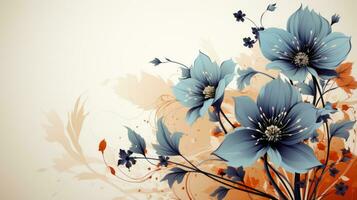 uma vibrante pintura do uma azul flor com laranja e branco pétalas este exala uma sentido do selvagem beleza, convidativo a espectador para explorar Está intrincado detalhes, ai generativo foto