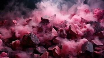 uma surreal cena do magenta, rosa, tolet, e roxa fumaça ondulante ao ar livre cria uma vibrante e encantador atmosfera, ai generativo foto