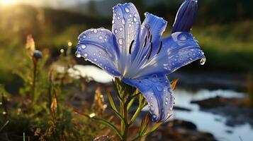 amarelo flores dentro uma campo com azul céu ai generativo foto