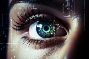 retina biométrico olho Varredura. generativo ai foto