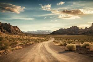 deserto oásis estrada. generativo ai foto