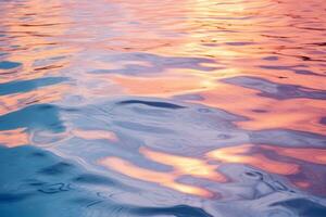 reflexivo água com pastel pôr do sol. generativo ai foto