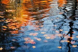 reflexivo água com outono folhagem cores. generativo ai foto