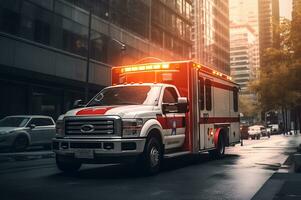 médico emergência ambulância carro em a rua ai generativo foto