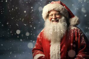 sorridente santa claus dentro dele icônico vermelho terno e barba ai generativo foto