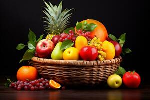 ai generativo fresco e vibrante fruta dentro uma cesta foto