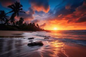 uma tirar o fôlego cena do uma vibrante costeiro pôr do sol ai generativo foto