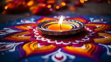 uma fechar acima imagem do intrincado rangoli padronizar ai generativo foto