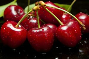 gordo, vermelho cereja, uma delicioso tratar a partir de naturezas recompensa ai gerado foto