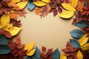 outono composição a partir de acima colorida folhas, papel, texto espaço ai gerado foto