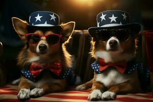 cachorros dentro uma festivo 4º do Julho ilustração, honrando eua independência ai gerado foto