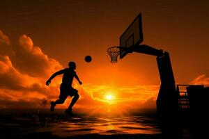 Alto vôo basquetebol jogadoras silhueta captura a essência do atletismo ai gerado foto