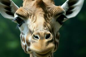 isolado girafa, trancado dentro uma olhar, visto através a janela ai gerado foto