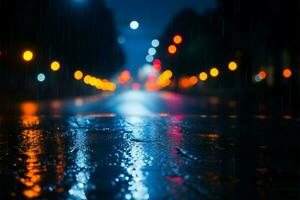 chuva liso estradas às noite, uma carros perspectiva em a viagem ai gerado foto
