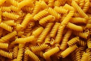 astuto arranjo do massa espaguete parafusos, visto a partir de a topo ai gerado foto