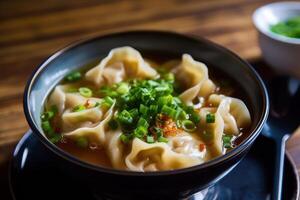 Wonton sopa originário dentro norte China wontons Comida fotografia ai gerado foto