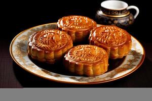 estoque foto do mooncake Comida fotografia estúdio luz ai gerado