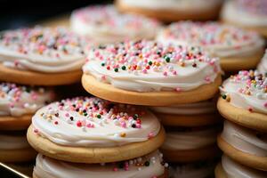fosco açúcar biscoitos com granulados profissional Comida fotografia ai gerado foto