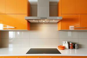 fogão de capuz dentro a minimalista laranja publicidade fotografia ai gerado foto