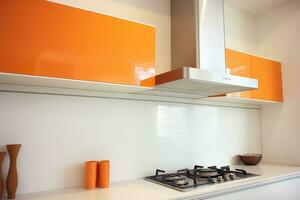fogão de capuz dentro a minimalista laranja publicidade fotografia ai gerado foto