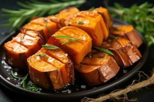 assado fresco doce batata profissional publicidade Comida fotografia ai gerado foto