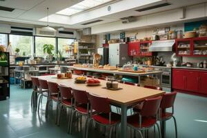 dentro cozinha escola cantina dentro moderno estilo profissional publicidade fotografia ai gerado foto