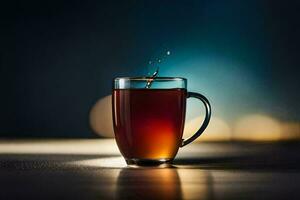 uma copo do chá com uma respingo do água. gerado por IA foto