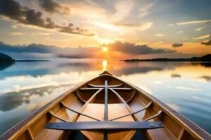 uma barco em a água às pôr do sol. gerado por IA foto