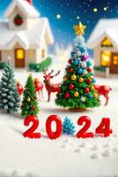 festivo 2024 miniatura, alegre Natal feliz Novo ano dentro inverno país das maravilhas, ai gerado foto