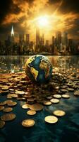 global economia influenciado e dirigido de a fluxo e poder do dinheiro vertical Móvel papel de parede ai gerado foto