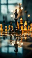 xeque-mate uma decisivo o negócio estratégia termina a xadrez jogos com uma reis derrota vertical Móvel papel de parede ai gerado foto