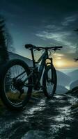 relaxante bicicleta passeio abaixo a Sombrio noite céu, uma pacífico tarde vertical Móvel papel de parede ai gerado foto