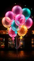 brilhando balão néon placa luzes acima a noite com brincalhão brilho vertical Móvel papel de parede ai gerado foto