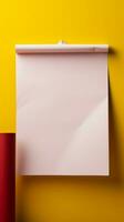 em branco branco papel em uma brilhante amarelo pano de fundo, pronto para seu criatividade vertical Móvel papel de parede ai gerado foto