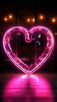 brilhando amor uma néon placa esboços uma coração forma para romântico ambiente vertical Móvel papel de parede ai gerado foto