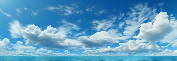 cênico azul céu adornado com fofo branco nuvens, uma sereno natural panorama ai gerado foto