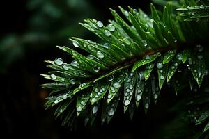 pingos de chuva em folhas com ampliado foco Visão ai generativo foto