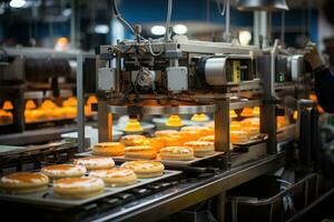 foto do dentro Comida fábrica linha Produção Visão ai generativo