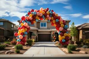 balão festão portão com arco aspirar para prêmio profissional publicidade fotografia ai gerado foto