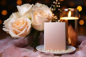 cumprimento cartão com vela e flor decoração profissional publicidade fotografia ai gerado foto