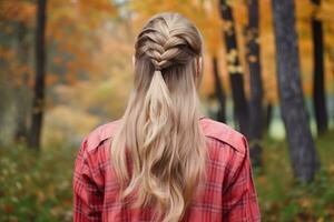 mulheres trança Penteado Veja a partir de costas profissional publicidade fotografia ai gerado foto